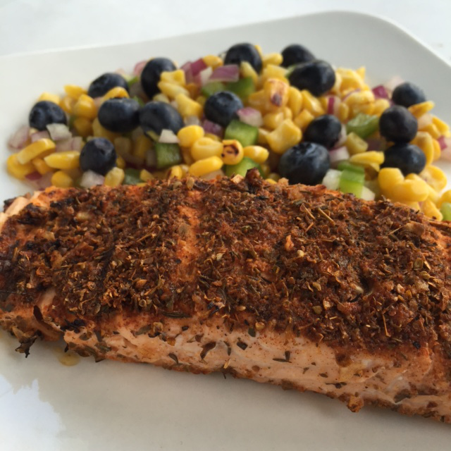 Southwest Grilled Salmon with Blueberry Corn Salsa 